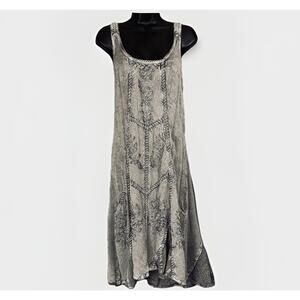 NWT Cute Options Gray Boho Midi Sun Dress Medium Floral Embroider Tie Sleeveless